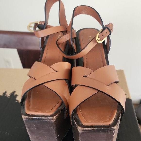 FRAME Denim Brown Leather Platform Sandals | 70s Boho Wedge | Size 40.5 - Picture 3 of 8